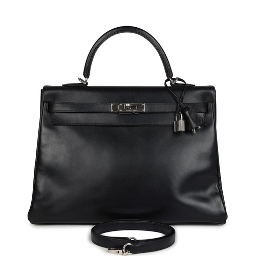 Vintage Hermes Kelly 35 Retourne Black Box Calfskin Palladium Hardware