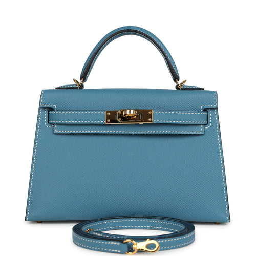 Pre-owned Hermes Kelly Sellier 20 Blue Jean Epsom Gold Hardware