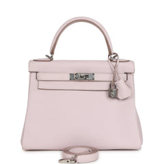 Pre-owned Hermes Kelly Retourne 28 Mauve Pale Clemence Palladium Hardware