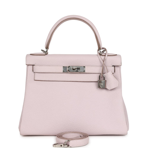 Pre-owned Hermes Kelly Retourne 28 Mauve Pale Clemence Palladium Hardware