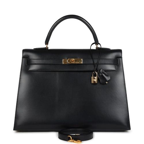 Vintage Hermes Kelly Sellier 35 Black Box Gold Hardware