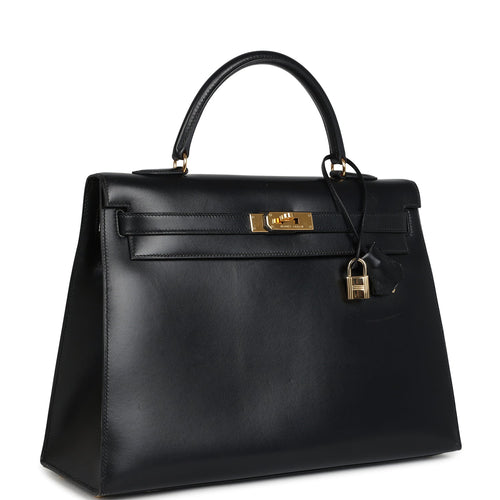 Vintage Hermes Kelly Sellier 35 Black Box Gold Hardware
