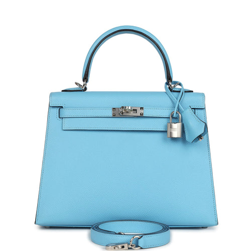Hermes Kelly Sellier 25 Celeste Epsom Palladium Hardware