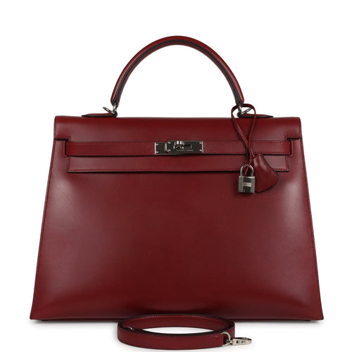 Vintage Hermes Kelly Sellier 35 Rouge H Box Palladium Hardware