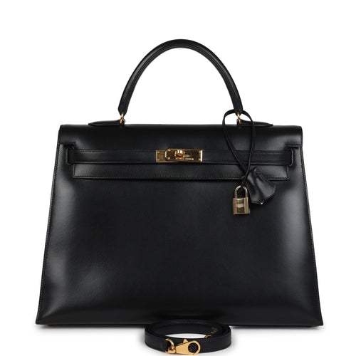 Vintage Hermes Kelly Sellier 35 Black Box Gold Hardware