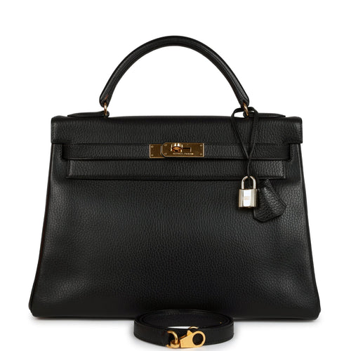 Vintage Hermes Kelly Retourne 32 Black Ardennes Gold Hardware