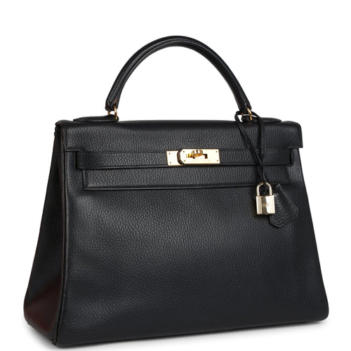 Vintage Hermes Kelly Retourne 32 Black Ardennes Gold Hardware