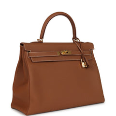 Pre-owned Hermes Kelly Retourne 35 Gold Togo Gold Hardware