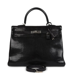 Hermes Kelly Retourne 35 Black Varanus Niloticus Lizard Palladium Hardware