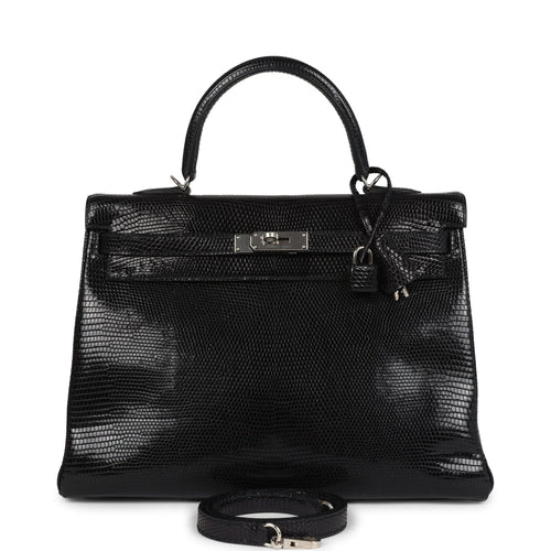 Hermes Kelly Retourne 35 Black Varanus Niloticus Lizard Palladium Hardware