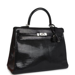 Hermes Kelly Retourne 35 Black Varanus Niloticus Lizard Palladium Hardware