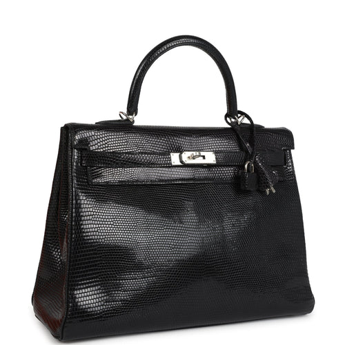 Hermes Kelly Retourne 35 Black Varanus Niloticus Lizard Palladium Hardware
