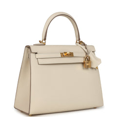 Pre-owned Hermes Kelly Sellier 25 Craie Epsom Gold Hardware