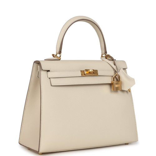 Pre-owned Hermes Kelly Sellier 25 Craie Epsom Gold Hardware