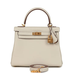 Hermes Special Order (HSS) Kelly Retourne 25 Craie Verso Togo Brushed Gold Hardware