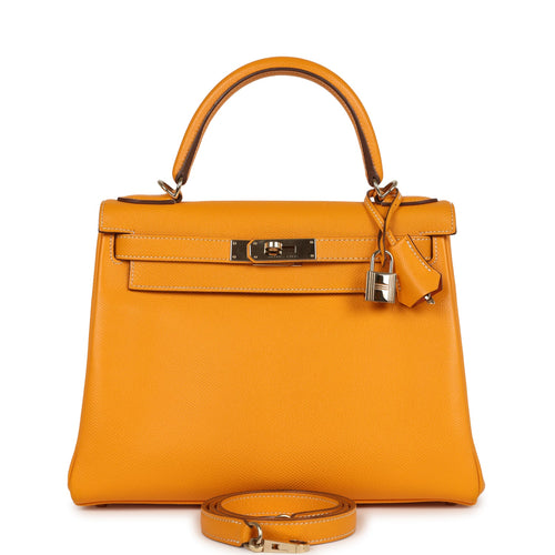 Pre-owned Hermes Kelly Retourne 28 Jaune D'Or Candy Epsom Permabrass Hardware