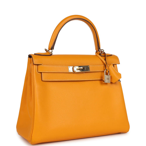 Pre-owned Hermes Kelly Retourne 28 Jaune D'Or Candy Epsom Permabrass Hardware