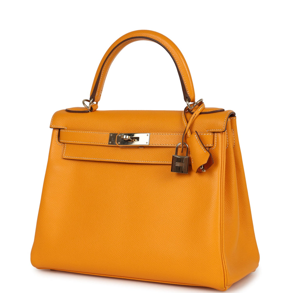 Pre-owned Hermes Kelly Retourne 28 Jaune D'Or Candy Epsom Permabrass H