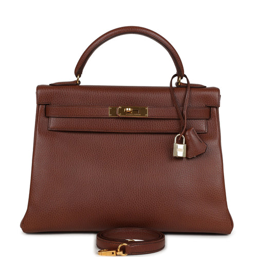 Vintage Hermes Kelly Retourne 32 Marron Fonce Ardennes Gold Hardware