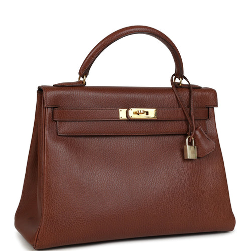 Vintage Hermes Kelly Retourne 32 Marron Fonce Ardennes Gold Hardware