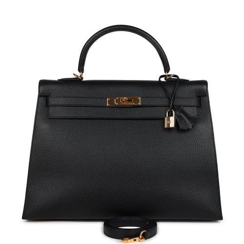 Vintage Hermes Kelly Sellier 35 Black Ardennes Gold Hardware