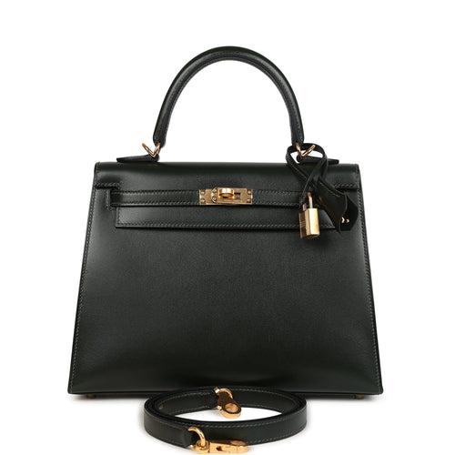 Hermes Kelly Sellier 25 Vert Fonce Box Gold Hardware