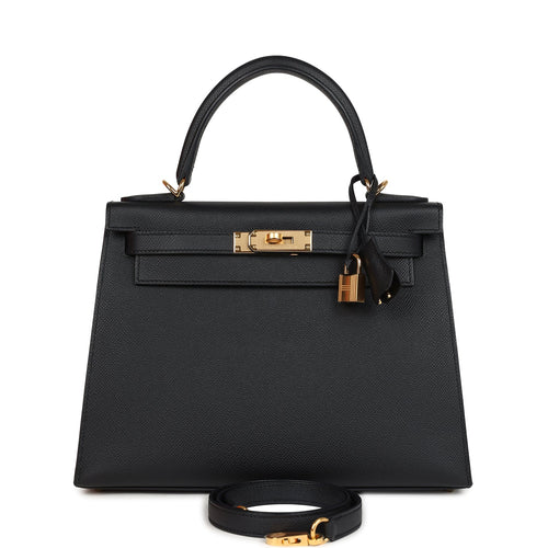 Hermes Kelly Sellier 28 Black Epsom Gold Hardware