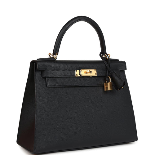 Hermes Kelly Sellier 28 Black Epsom Gold Hardware