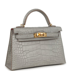 Hermes Special Order (HSS) Kelly Sellier 20 Gris Perle Verso Matte Alligator Gold Hardware