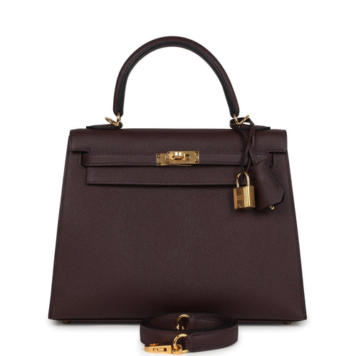 Pre-owned Hermes Kelly Sellier 25 Rouge Sellier Epsom Gold Hardware