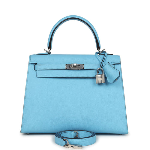 Hermes Kelly Sellier 25 Celeste Epsom Palladium Hardware