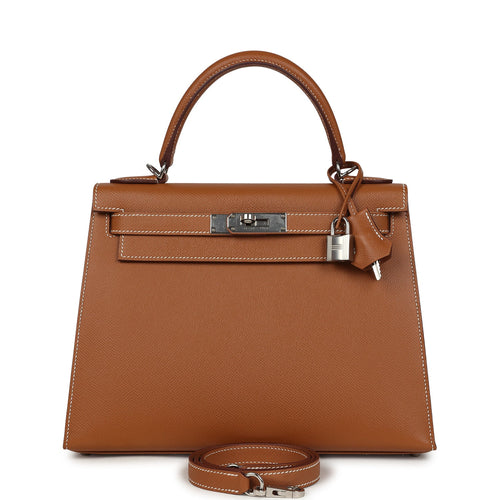Pre-owned Hermes Kelly Sellier 28 Gold Epsom Palladium Hardware