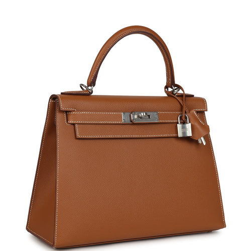 Pre-owned Hermes Kelly Sellier 28 Gold Epsom Palladium Hardware