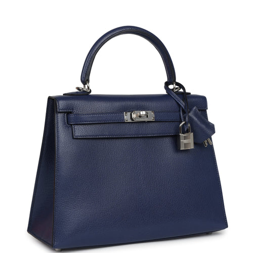 Hermes Kelly Sellier 25 Bleu Saphir Chevre Chamkila Palladium Hardware