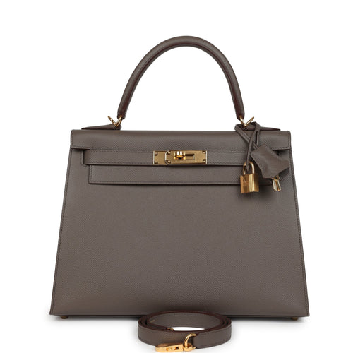 Pre-owned Hermes Kelly Sellier 28 Etain Epsom Gold Hardware