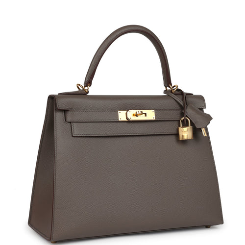 Pre-owned Hermes Kelly Sellier 28 Etain Epsom Gold Hardware