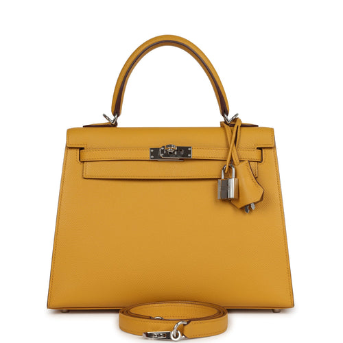 Pre-owned Hermes Kelly Sellier 25 Jaune Ambre Epsom Palladium Hardware