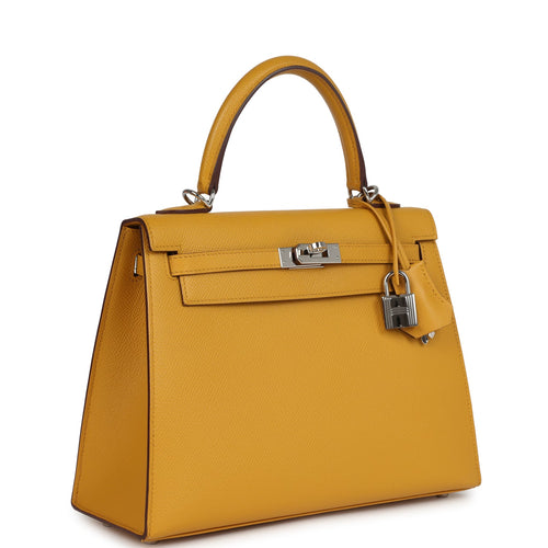 Pre-owned Hermes Kelly Sellier 25 Jaune Ambre Epsom Palladium Hardware