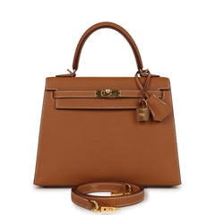 Pre-owned Hermes Kelly Sellier 25 Gold Epsom Gold Hardware