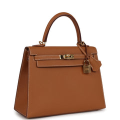Pre-owned Hermes Kelly Sellier 25 Gold Epsom Gold Hardware