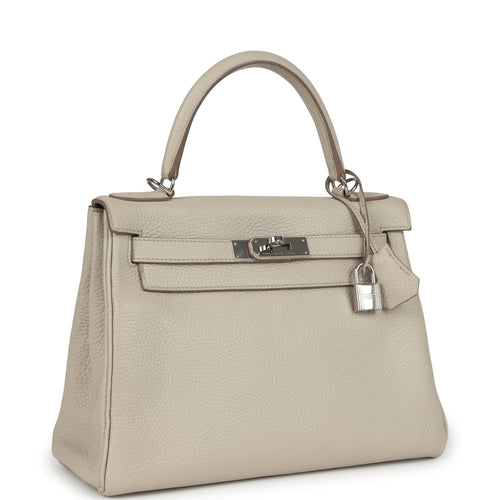 Pre-owned Hermes Kelly Retourne 28 Beton Clemence Palladium Hardware