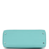Pre-owned Hermes Kelly Retourne 35 Bleu Atoll Clemence Palladium Hardware