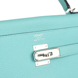 Pre-owned Hermes Kelly Retourne 35 Bleu Atoll Clemence Palladium Hardware