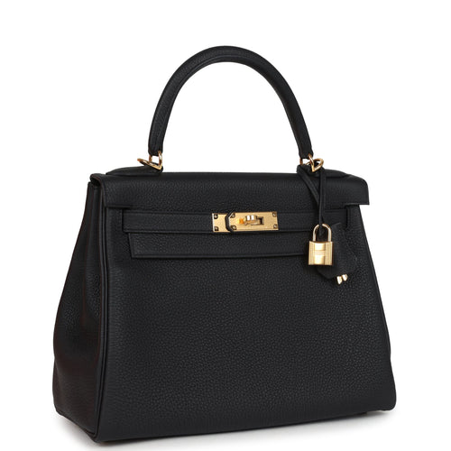 Hermes Kelly Retourne 28 Black Togo Gold Hardware