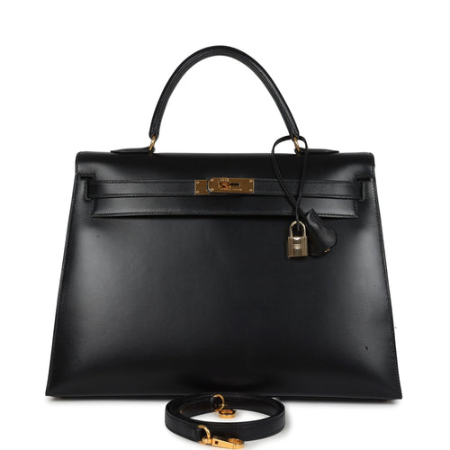 Vintage Hermes Kelly Sellier 35 Black Box Gold Hardware
