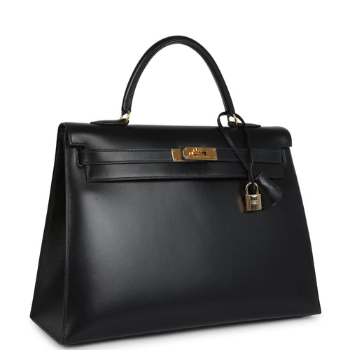 Vintage Hermes Kelly Sellier 35 Black Box Gold Hardware