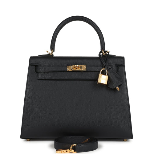 Hermes Kelly Sellier 25 Black Epsom Gold Hardware