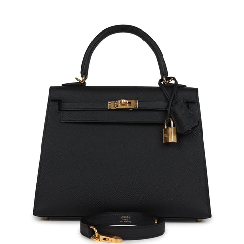 Hermes Kelly Sellier 25 Black Epsom Gold Hardware