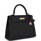 Hermes Kelly Sellier 25 Black Epsom Gold Hardware