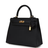 Hermes Kelly Sellier 25 Black Epsom Gold Hardware